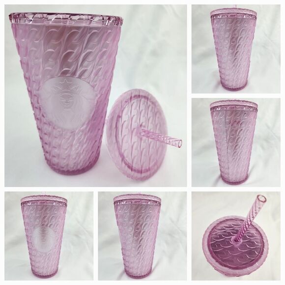 🔹️NWT Starbucks 2024 Pink Matte Chain Link Cold Drink w/Straw 16oz Tumbler - Picture 2 of 12